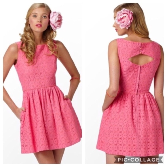 Lilly Pulitzer Dresses & Skirts - Lilly Pulitzer Aleesa Hotty Pink Lace Dress Size 8